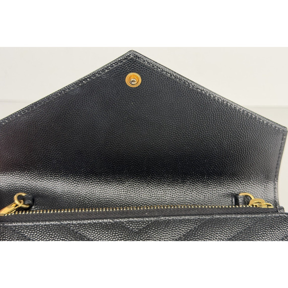 Saint Laurent Monogram Chain Wallet Bag Small Black Chevron Grained Leather - Picture 12 of 16